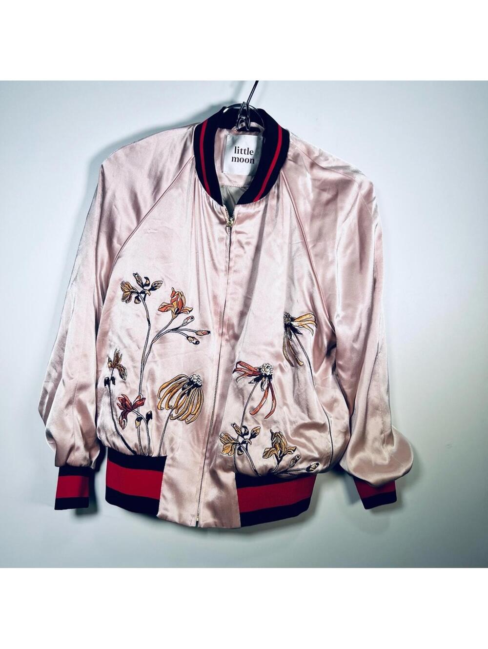 Little Moon Pink Bomber Jacket with Floral Design